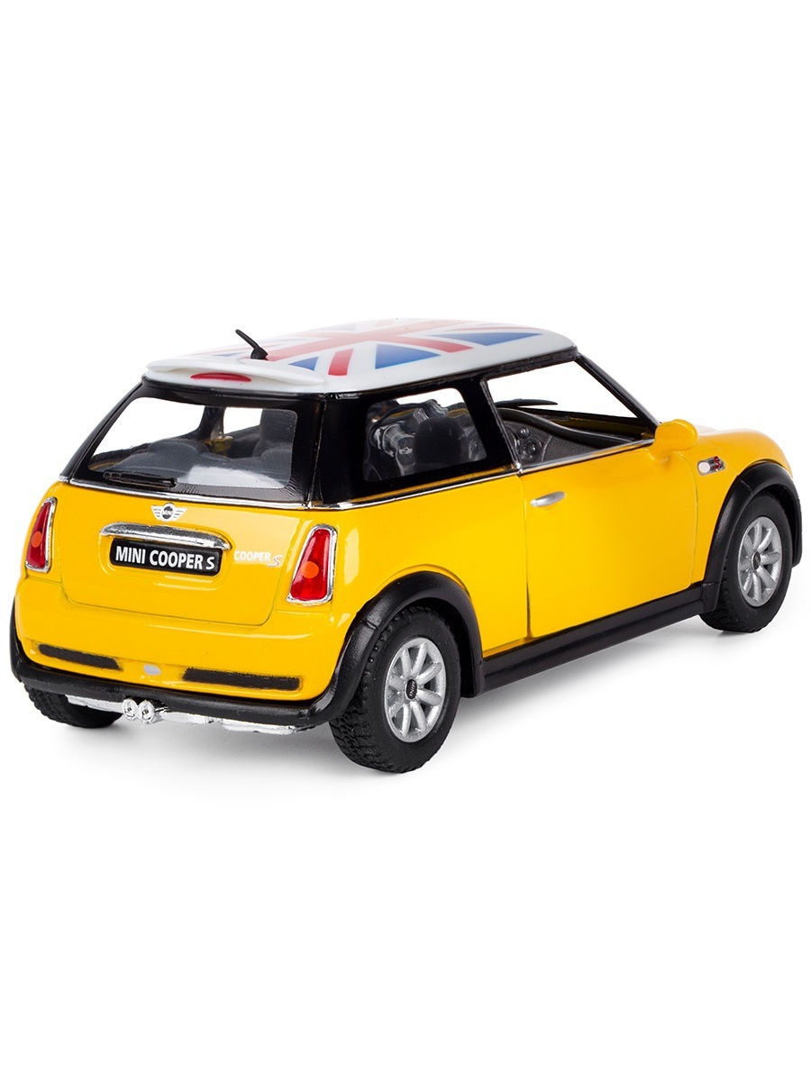 Металлическая машинка Kinsmart 1:28 «Mini Cooper S (С принтом флага)» KT5059DF инерционная / Желтый