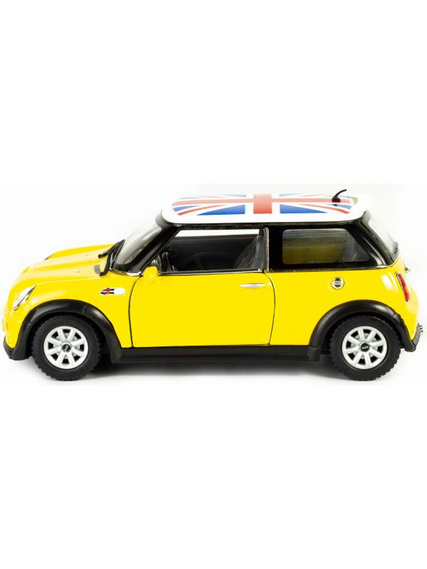 Металлическая машинка Kinsmart 1:28 «Mini Cooper S (С принтом флага)» KT5059DF инерционная / Желтый