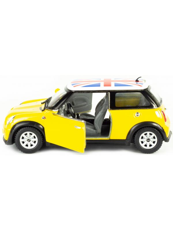 Металлическая машинка Kinsmart 1:28 «Mini Cooper S (С принтом флага)» KT5059DF инерционная / Желтый