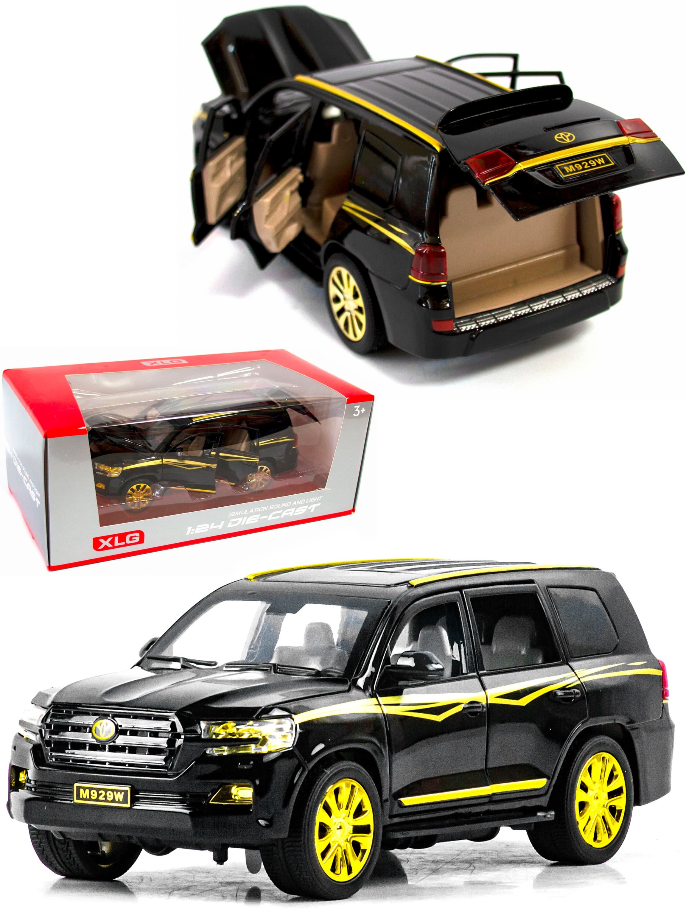 Металлическая машинка XLG 1:24 «Toyota Land Cruiser 200» 20 см. M929W-1 инерционная, свет, звук в коробке