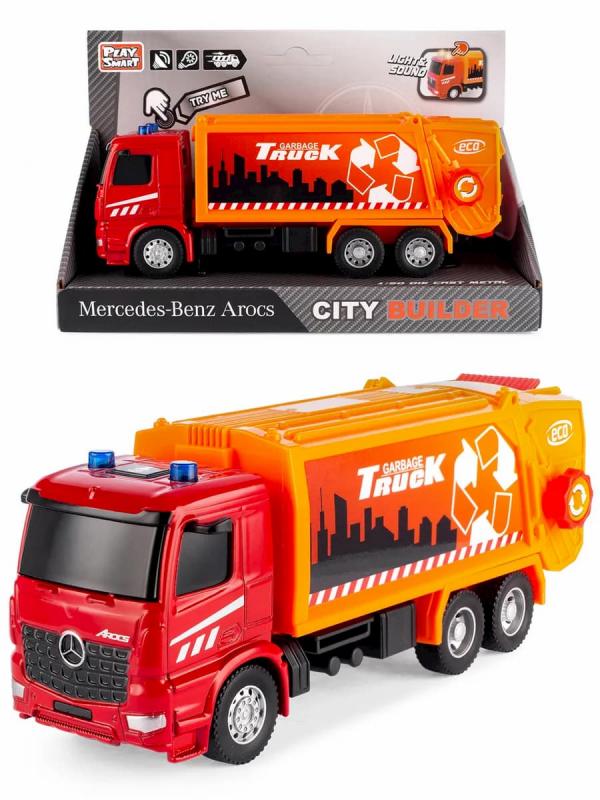 Машина инерционная Play Smart 1:50 «Mercedes-Benz Arocs: Мусоровоз» 6727 Автопарк, свет и звук / Микс