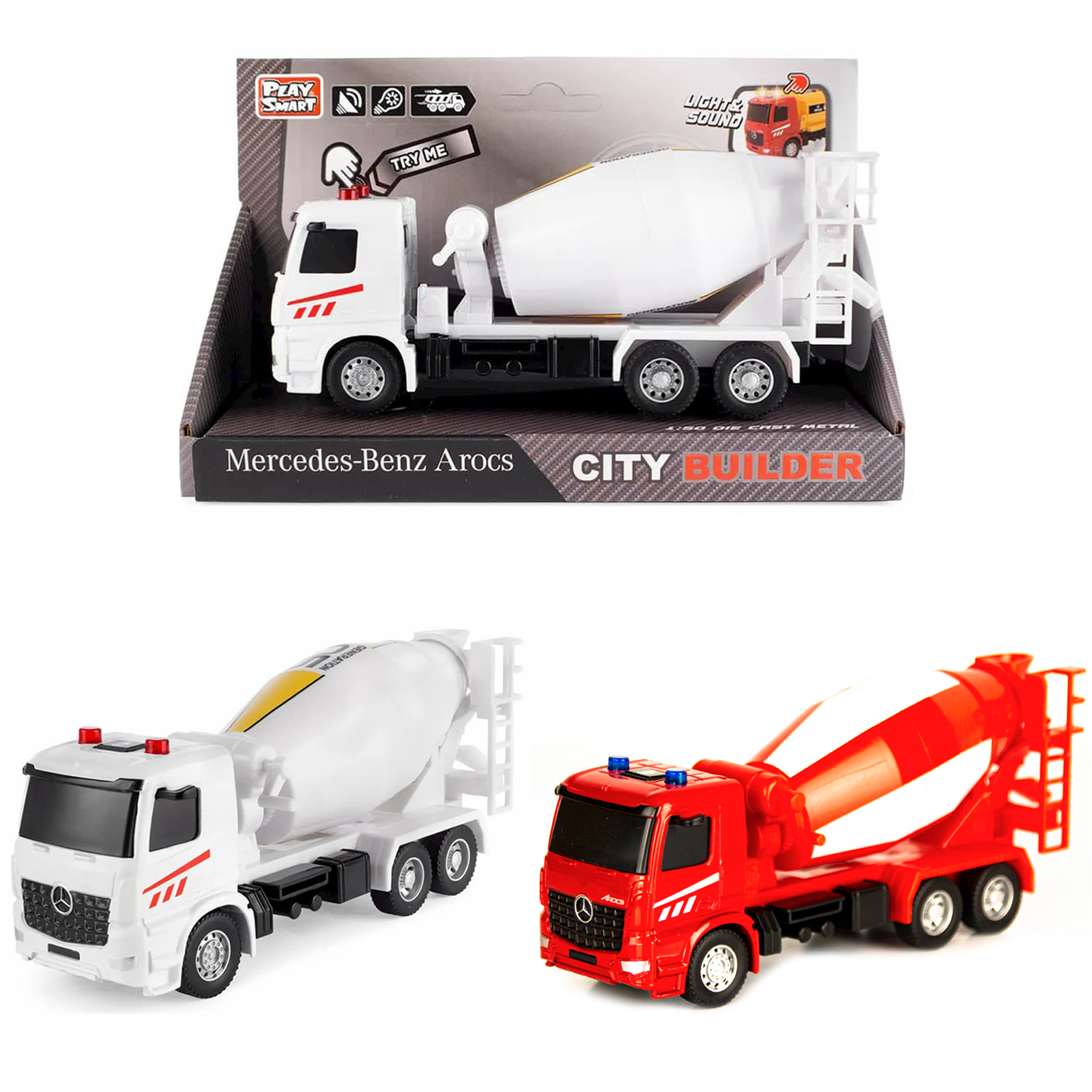 Машина инерционная Play Smart 1:50 «Mercedes-Benz Arocs: Бетономешалка» 6717 Автопарк, свет и звук / Микс