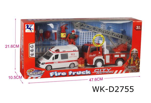 Игровой набор Junfa Служба спасения (пожарная машина, скорая помощь, фигурка пожарного, акссесуары), со световыми и звуковыми эффектами, в к...