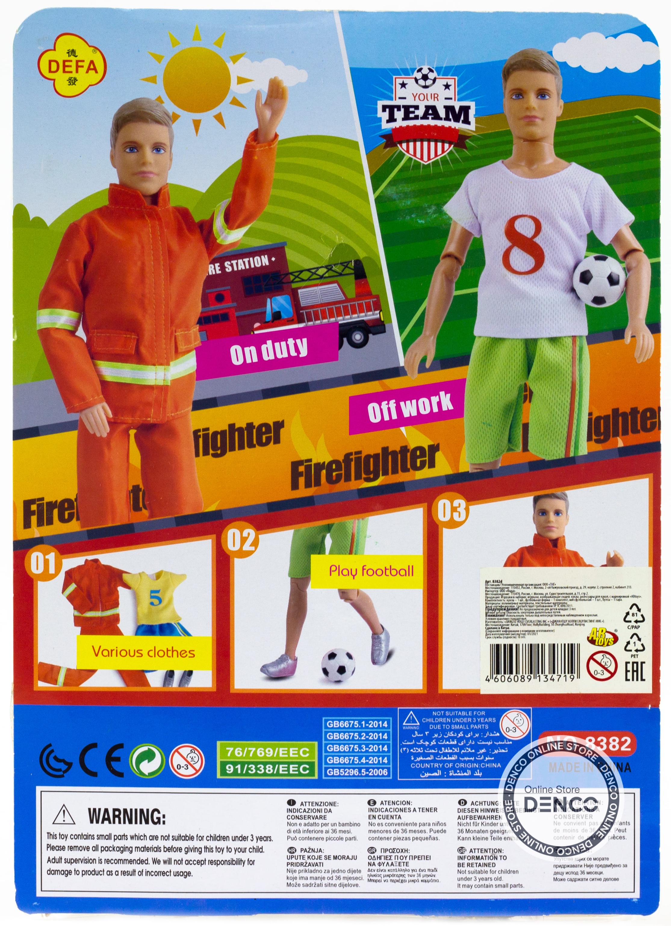 Игровой набор ABtoys Defa Kevin «Юноша с комплектом сменной одеждой: пожарный и футболист» 8382d / Микс