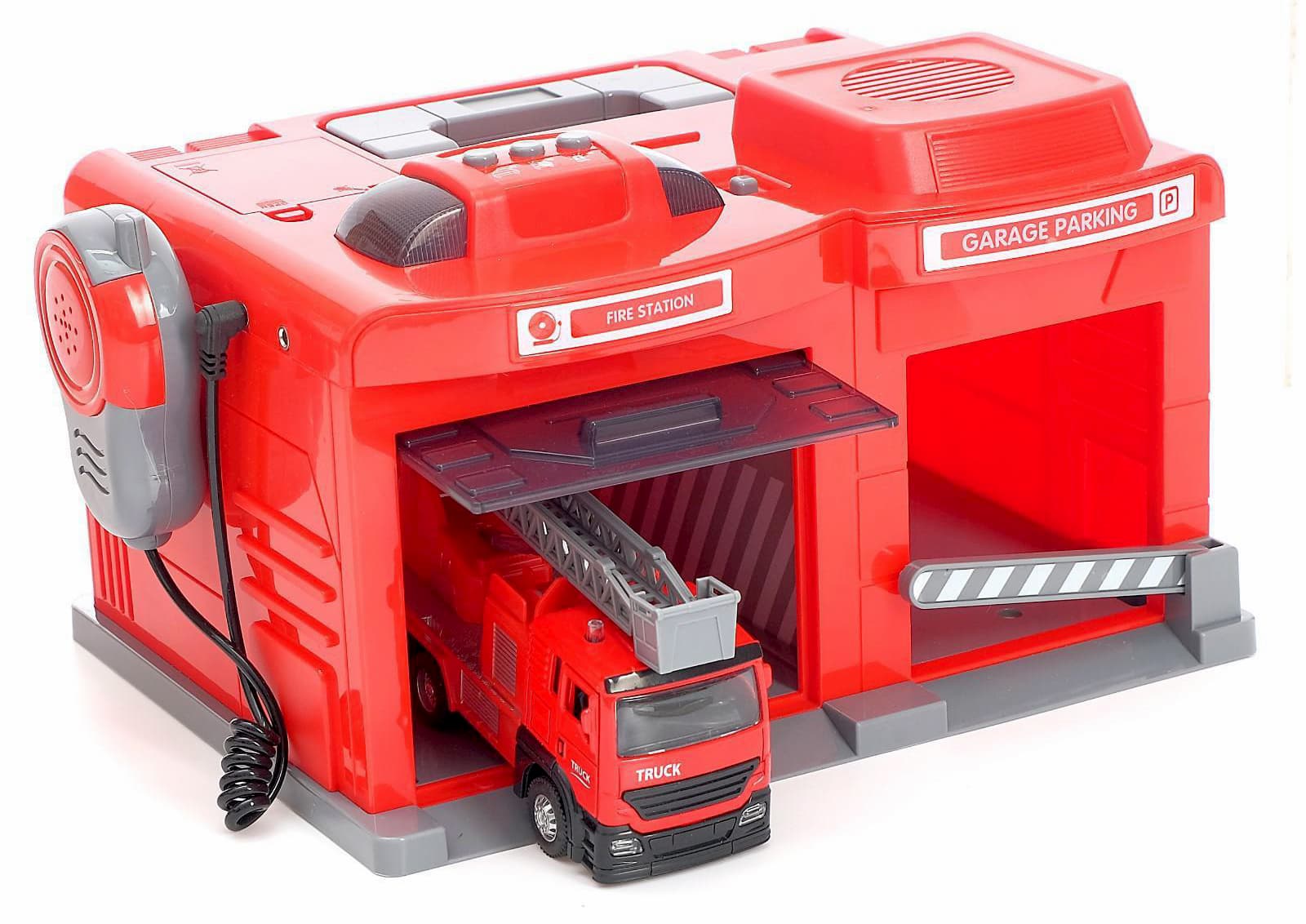 Парковка-Автосервис «Пожарная часть» CLM-551 с машинкой и рацией, световые и звуковые эффекты / Микс