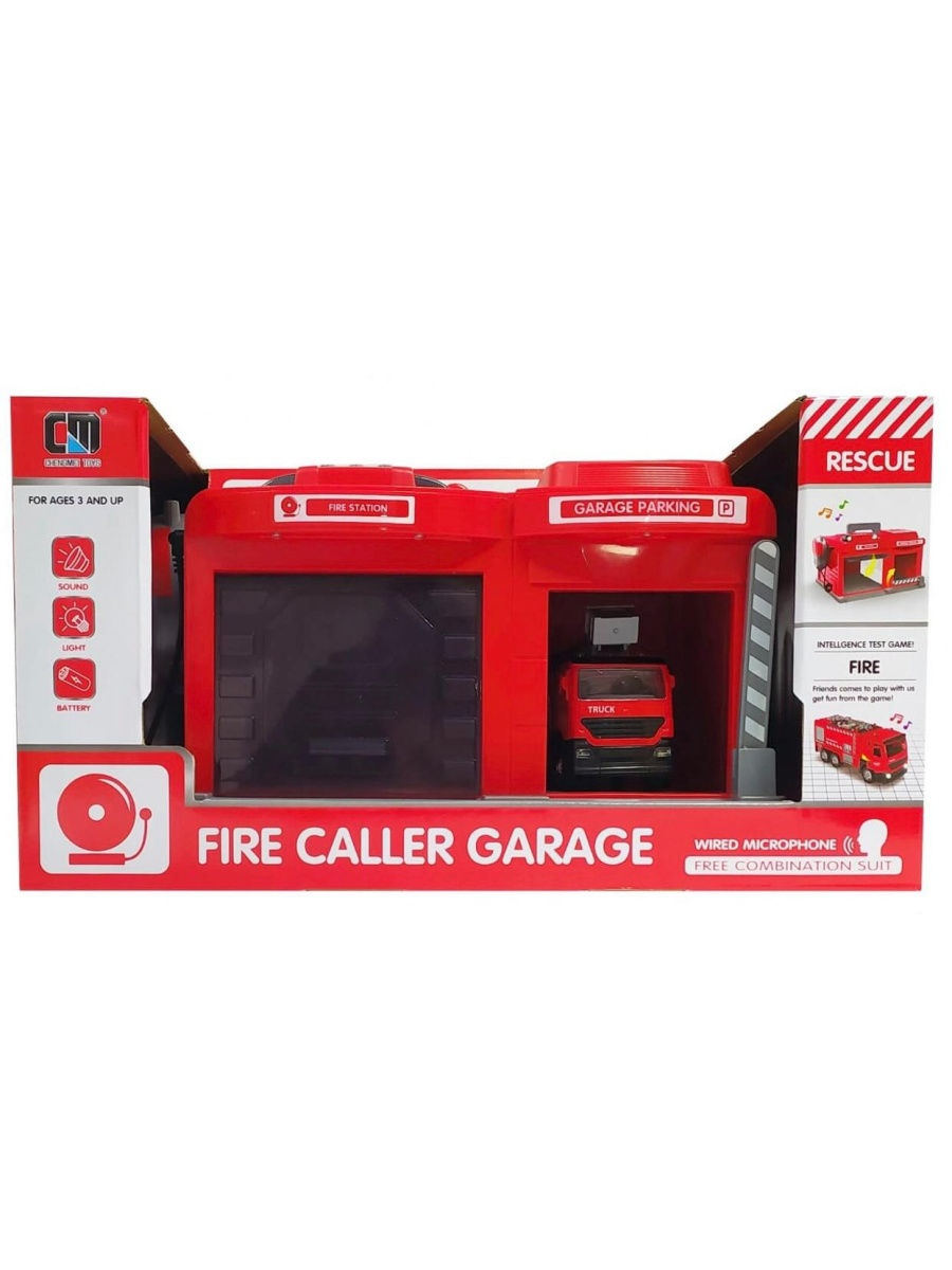 Парковка-Автосервис «Пожарная часть» CLM-551 с машинкой и рацией, световые и звуковые эффекты / Микс