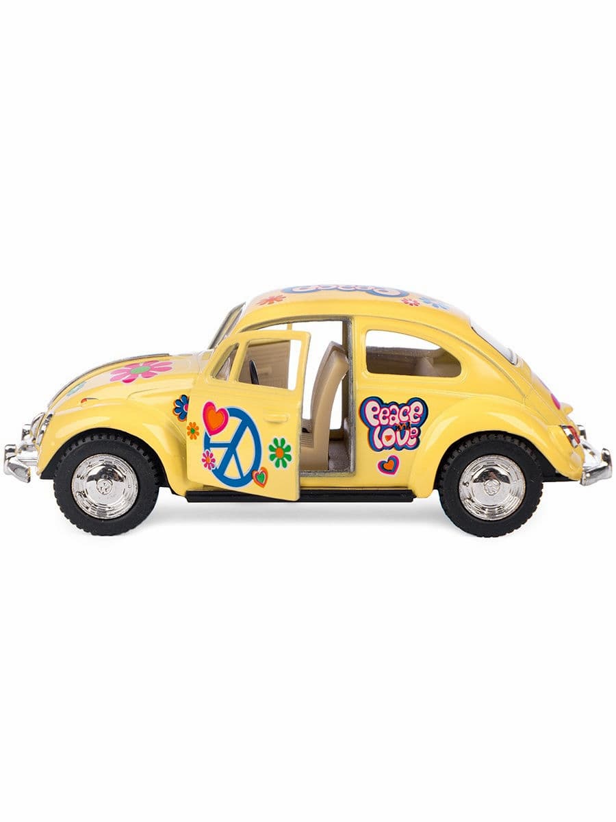 Металлическая машинка Kinsmart 1:32 «1967 Volkswagen Classical Beetle (Пастельные цвета с принтом)» KT5375DF инерционная / Желтый