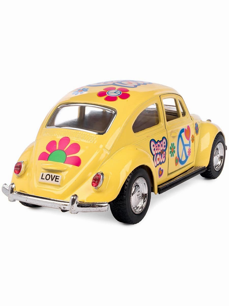 Металлическая машинка Kinsmart 1:32 «1967 Volkswagen Classical Beetle (Пастельные цвета с принтом)» KT5375DF инерционная / Желтый