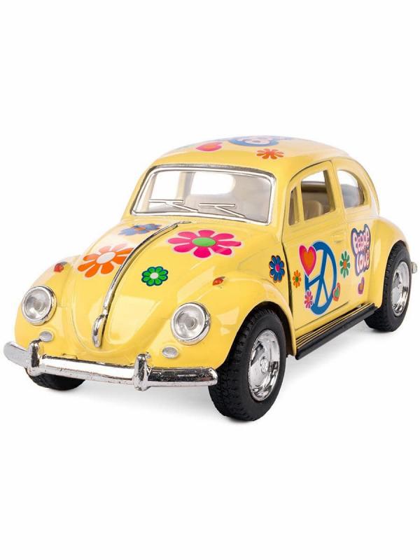 Металлическая машинка Kinsmart 1:32 «1967 Volkswagen Classical Beetle (Пастельные цвета с принтом)» KT5375DF инерционная / Желтый