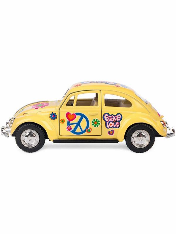 Металлическая машинка Kinsmart 1:32 «1967 Volkswagen Classical Beetle (Пастельные цвета с принтом)» KT5375DF инерционная / Желтый