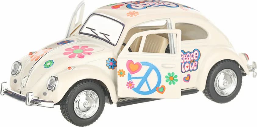 Металлическая машинка Kinsmart 1:32 «1967 Volkswagen Classical Beetle (Пастельные цвета с принтом)» KT5375DF инерционная / Бежевый