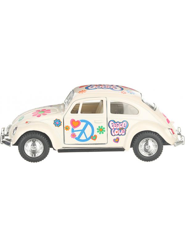 Металлическая машинка Kinsmart 1:32 «1967 Volkswagen Classical Beetle (Пастельные цвета с принтом)» KT5375DF инерционная / Бежевый