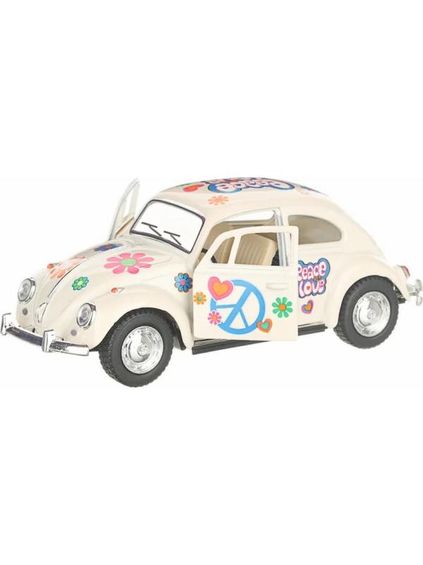 Металлическая машинка Kinsmart 1:32 «1967 Volkswagen Classical Beetle (Пастельные цвета с принтом)» KT5375DF инерционная / Бежевый