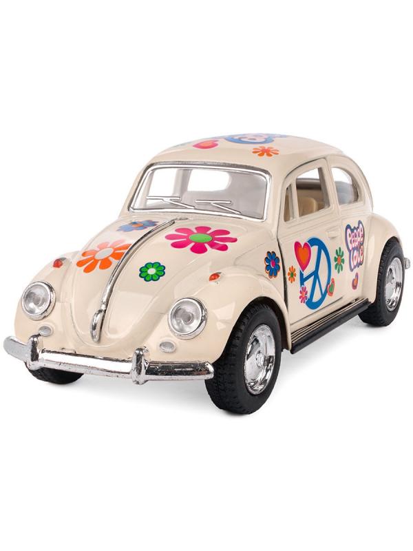 Металлическая машинка Kinsmart 1:32 «1967 Volkswagen Classical Beetle (Пастельные цвета с принтом)» KT5375DF инерционная / Бежевый