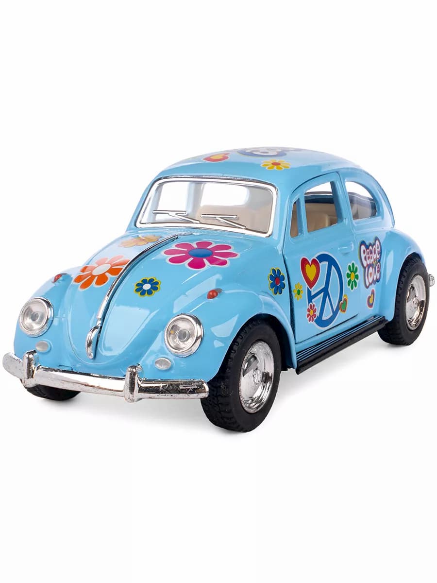 Металлическая машинка Kinsmart 1:32 «1967 Volkswagen Classical Beetle (Пастельные цвета с принтом)» KT5375DF инерционная / Голубой