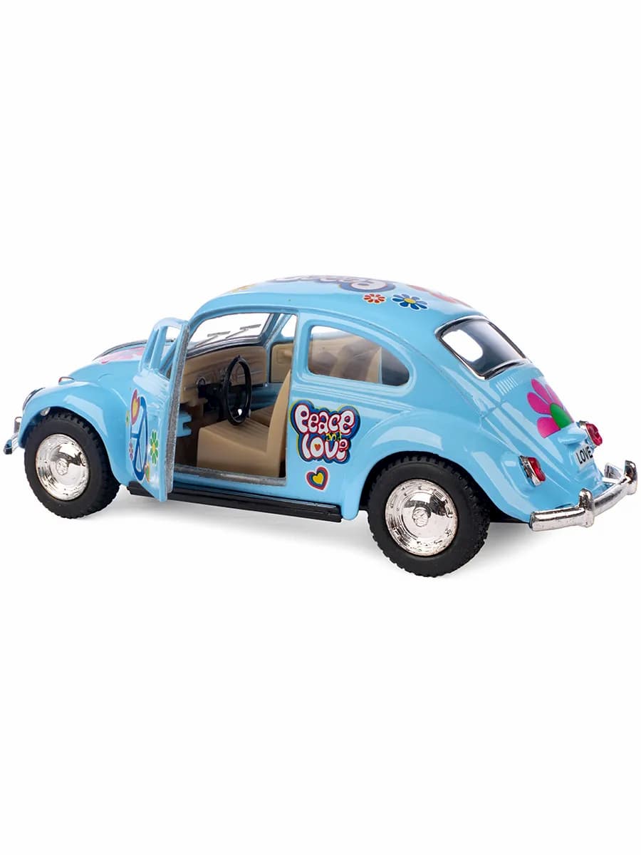 Металлическая машинка Kinsmart 1:32 «1967 Volkswagen Classical Beetle (Пастельные цвета с принтом)» KT5375DF инерционная / Голубой