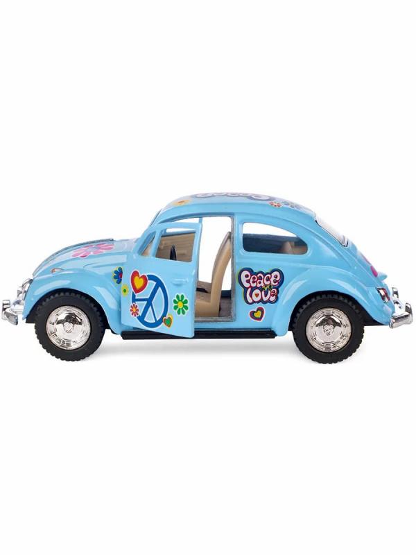 Металлическая машинка Kinsmart 1:32 «1967 Volkswagen Classical Beetle (Пастельные цвета с принтом)» KT5375DF инерционная / Голубой