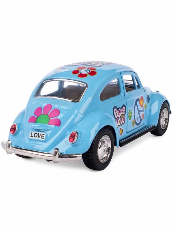Металлическая машинка Kinsmart 1:32 «1967 Volkswagen Classical Beetle (Пастельные цвета с принтом)» KT5375DF инерционная / Голубой