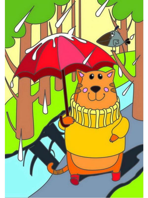 Набор для творчества LORI Картина по номерам для малышей Котик с зонтиком