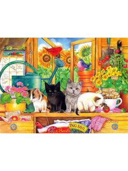 Холст с красками для рисования 40х50 см по номерам. МИЛЫЕ КОТЯТА У ОКНА.