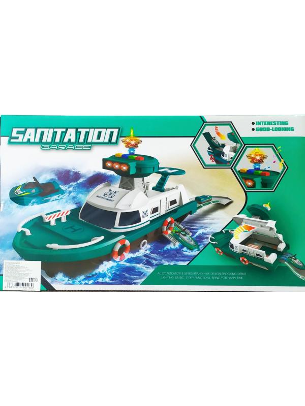 Игровой набор «Катер-гараж. Береговая охрана с транспортом» со светом и звуком / 660-А249