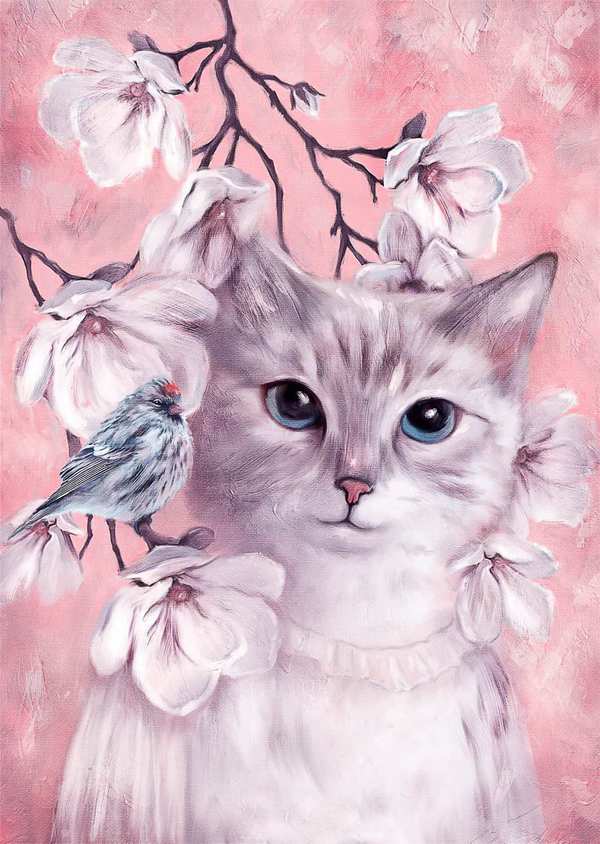 Холст с красками 30х40 см по номерам. КОТНОК У ЦВЕТОВ