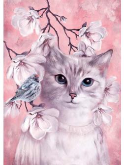 Холст с красками 30х40 см по номерам. КОТНОК У ЦВЕТОВ