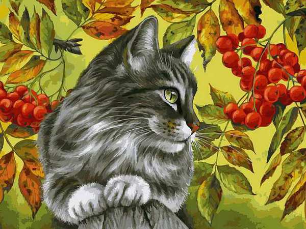 Набор для творчества Белоснежка картина по номерам на холсте Отдых в ветках рябины 30 на 40 см