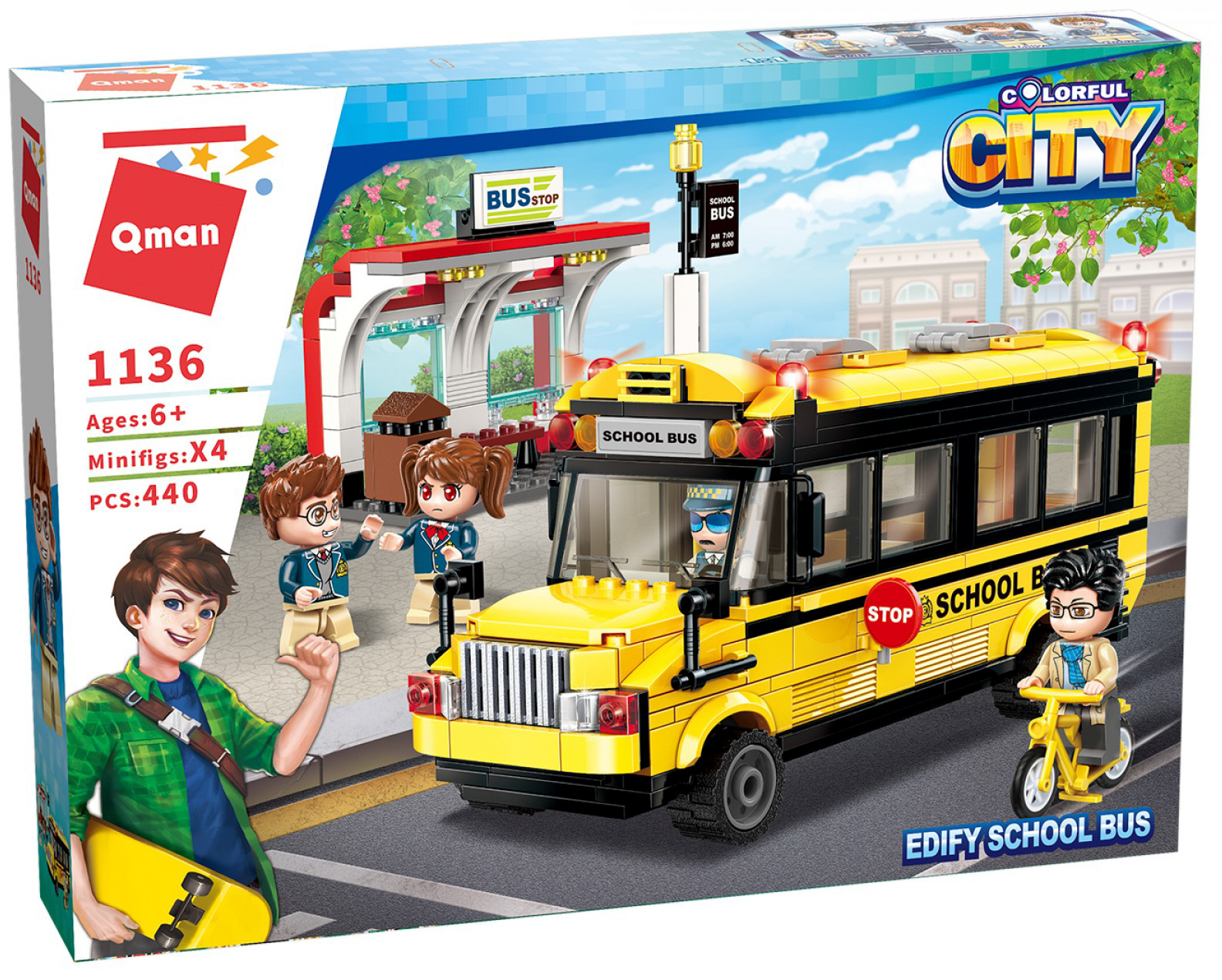 Конструктор Qman «Школьный автобус» 1136 Colorful City / 440 деталей