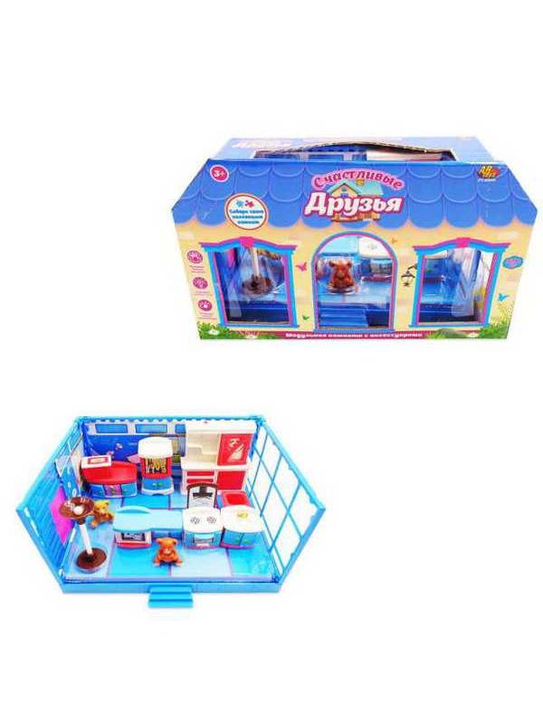 Игровой набор Abtoys Счастливые друзья Модульная комната Кухня с мебелью и фигурками животных, 12 предметов, в коробке