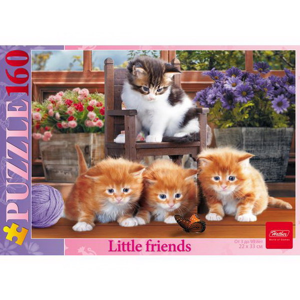 Пазл Hatber VK 160 элементов формат А4 330х220мм Котята с бабочкой