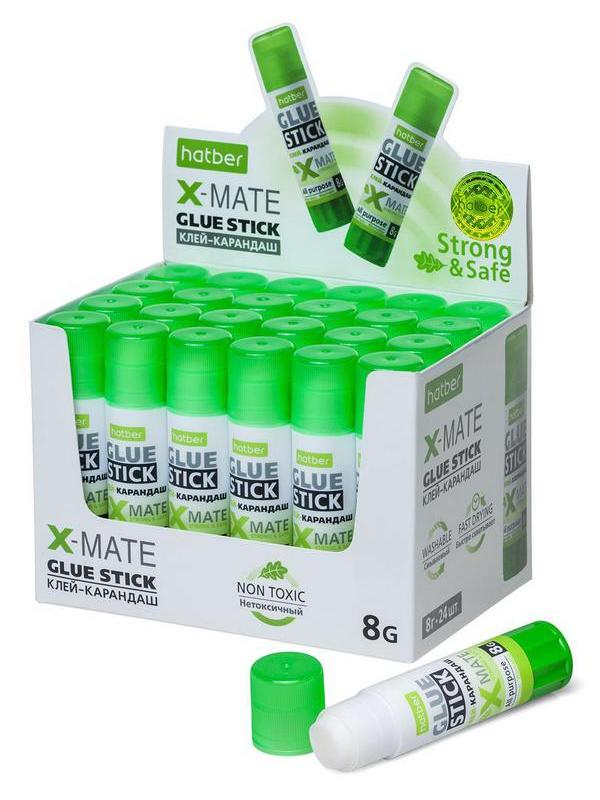 Клей-карандаш Hatber X-Mate 8гр в картонной Дисплей-витрине