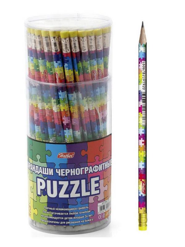 Карандаш чернографитный Hatber круглый корпус 72шт Puzzle 