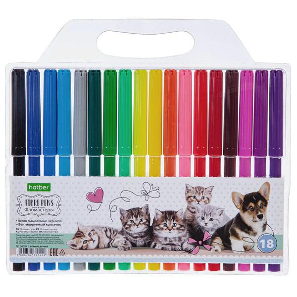 Фломастеры Hatber ECO Верные друзья 18 цветов
