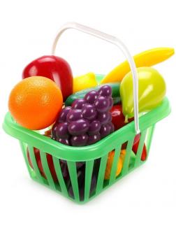 Набор Фрукты и овощи в корзине (виноград,лимон,апельсин,банан,груша,яблоко,огурец,перец)