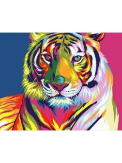 Роспись по холсту Радужный Тигр 16,5х13 см