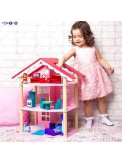 Кукольный домик Роза Хутор трехэтажный, для кукол до 12 см (14 предметов мебели)