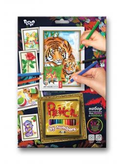 Набор для тв-ва раскраска карандашами по номерам Тигры