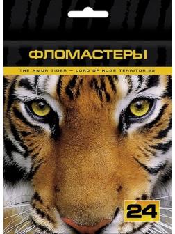 Фломастеры 24 цв. Дикие звери в карт.короб. с европодвесом