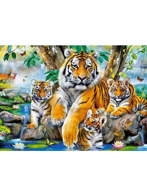 Пазлы 120 Семья тигров у ручья