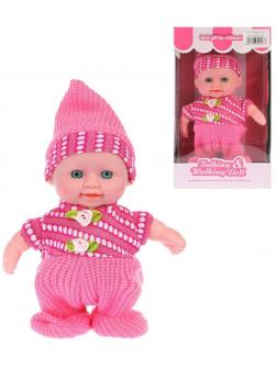 Кукла 20 см в розовом костюмчике, ходит, повторяет фразы, бат.AAA*3шт. в компл.не вх., кор.
