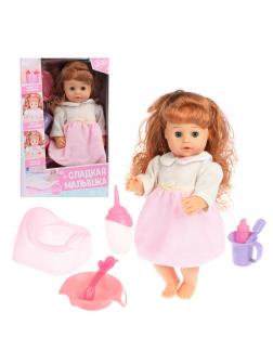 Кукла 35см в розовом платьице, пьет, писает,  звук, бат.AG13*3шт. вх.в компл., кор.