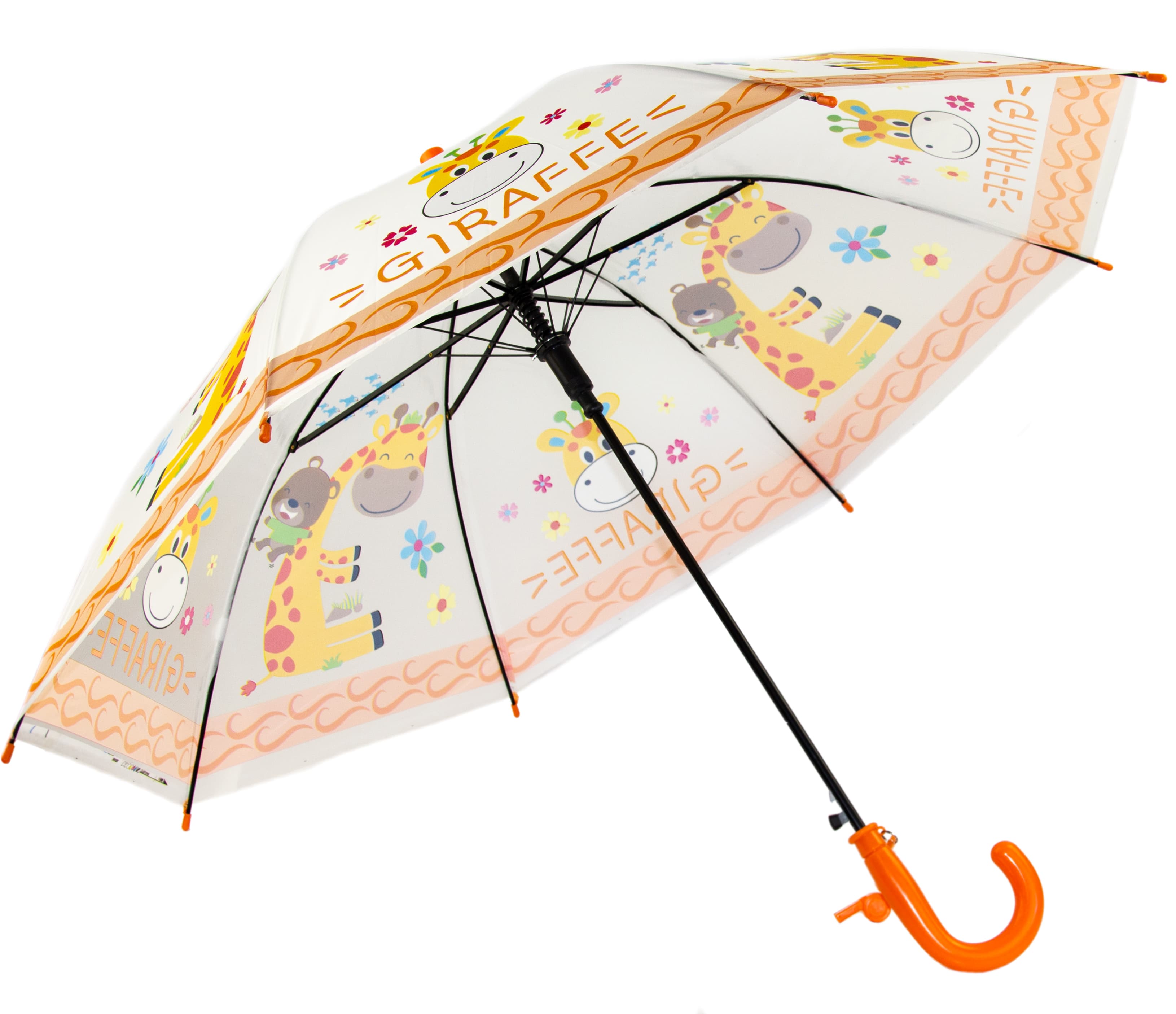 Зонтик детский «Животные» со свистком, полуавтомат, матовый, 80 см., 43410 / Оранжевый