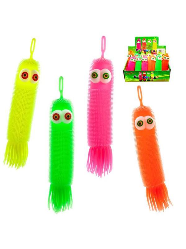 Игрушка-антистресс Junfa Мялка Гусеница, световые эффекты, в дисплее 12 шт.