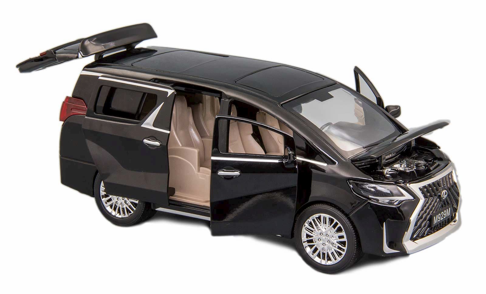 Металлическая машинка XLG 1:24 «Минивэн Lexus LM300h» 20 см. M929М инерционная, свет, звук / Черно-серый