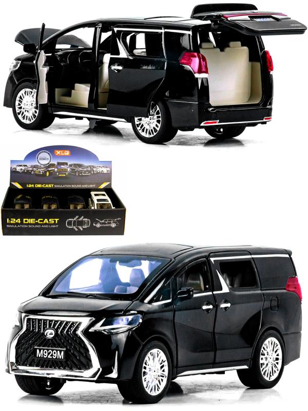 Металлическая машинка XLG 1:24 «Минивэн Lexus LM300h» 20 см. M929М инерционная, свет, звук / Черно-серый
