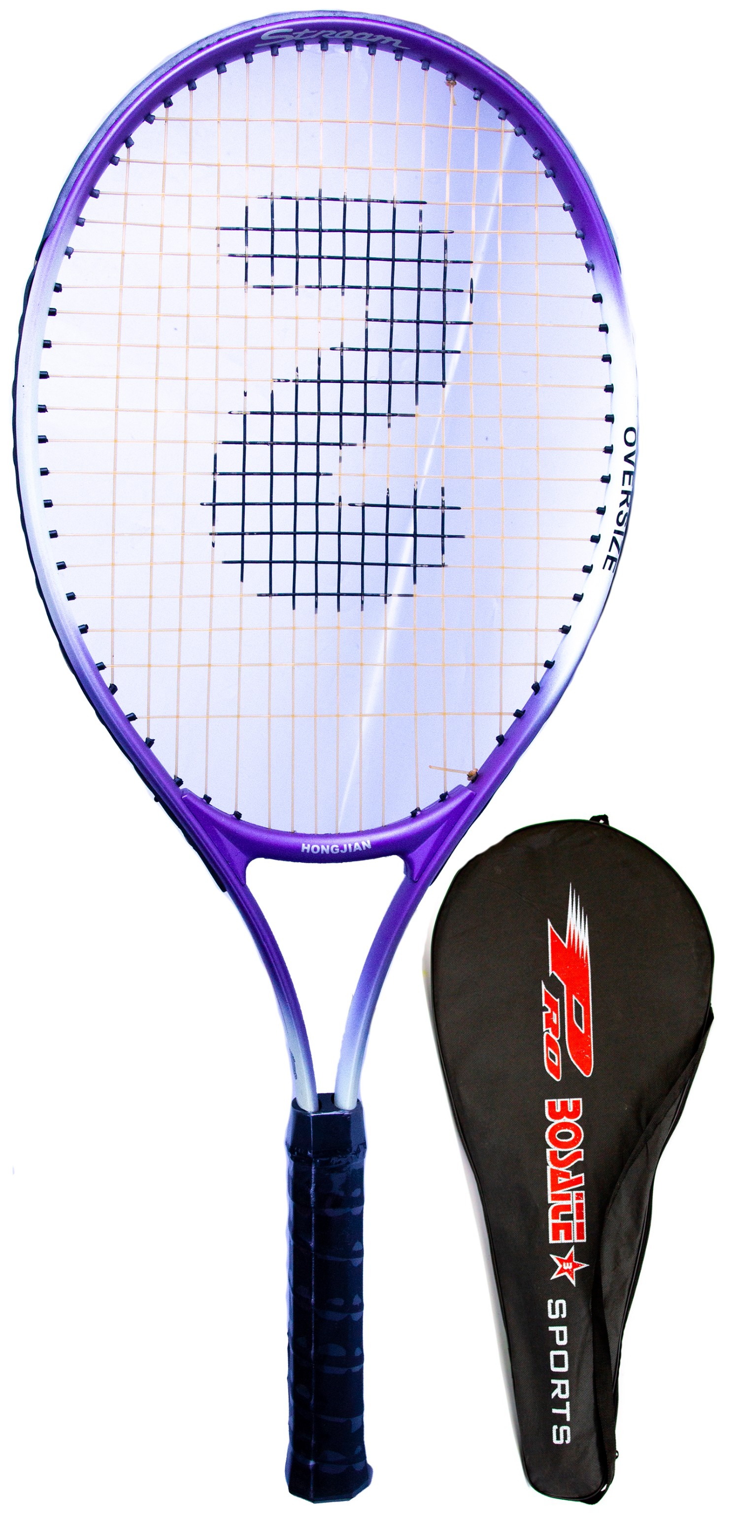 Ракетка Bosaite для большого тенниса в чехле, 11504 / фиолетовая-белая