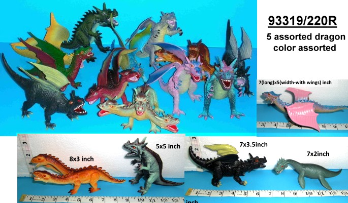Фигурки разнообразных драконов 220R 12-17 см / 5 шт.