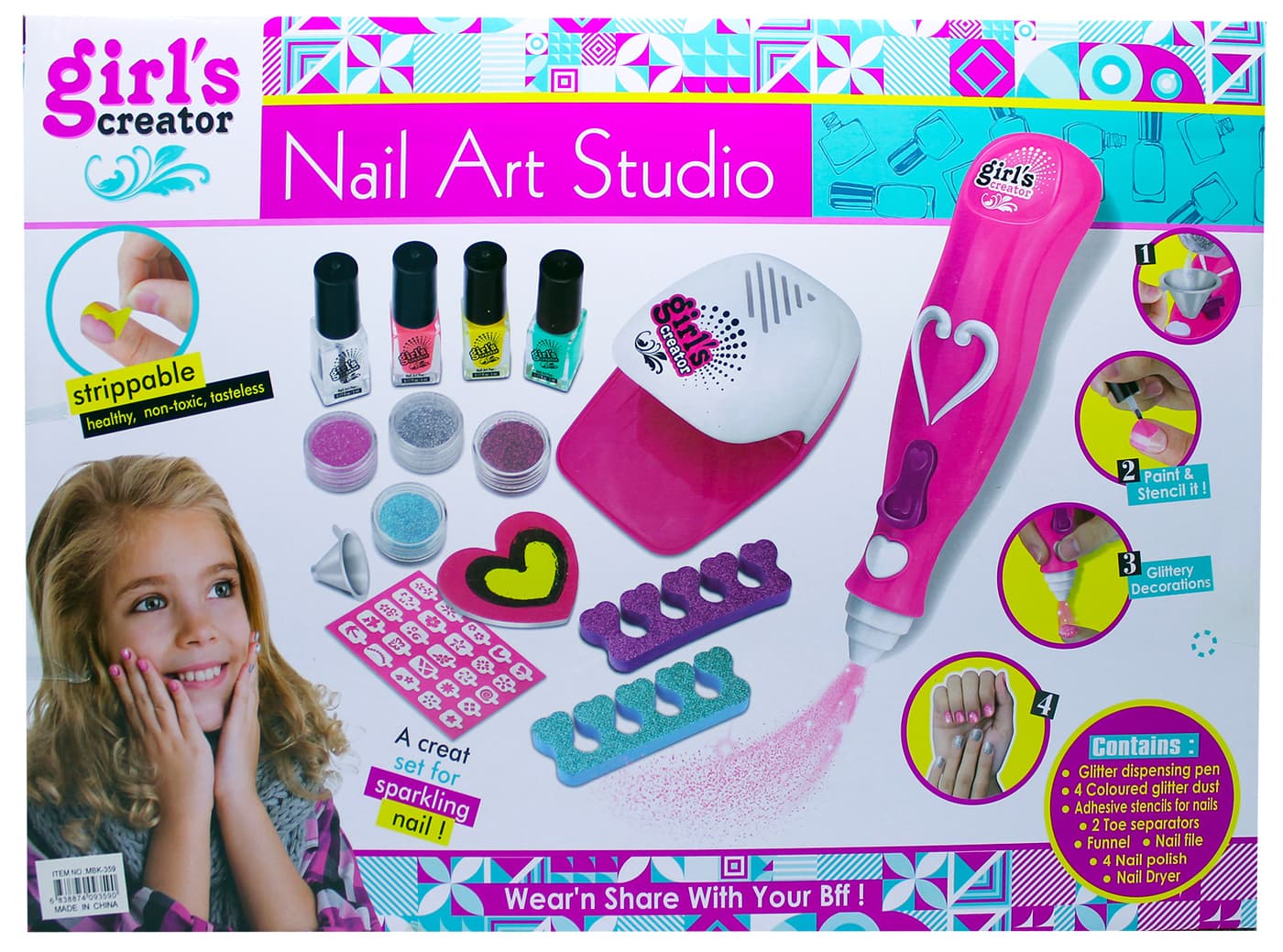 Детский маникюрный набор с сушкой для ногтей «Nail Art Studio» MBK-359 / Girl's Creator