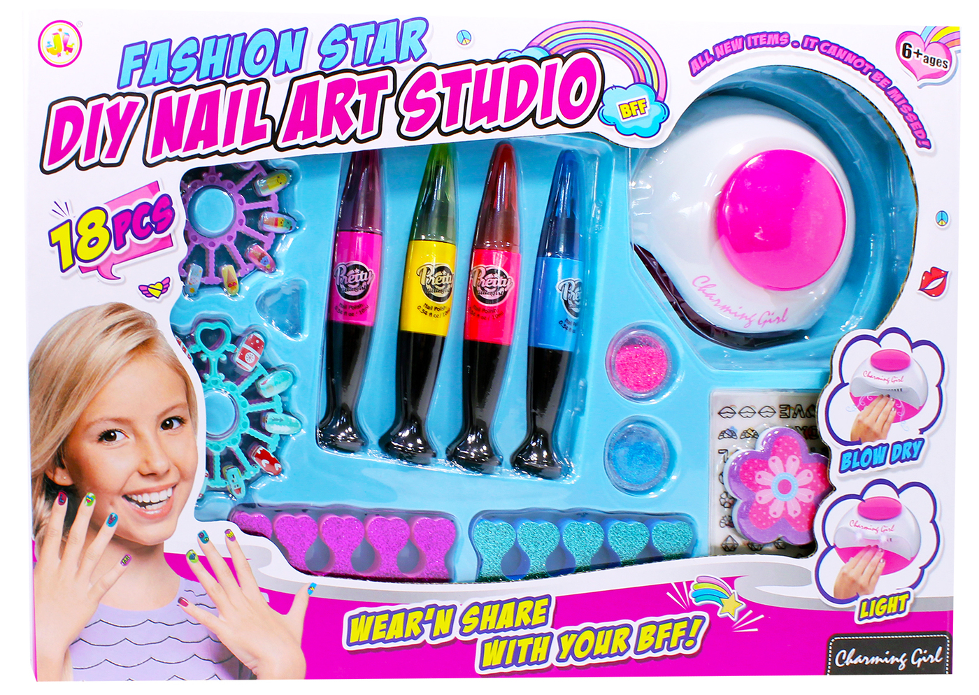 Детский маникюрный набор для девочек с сушкой «DIY nail art studio» 868-83 / 18 предметов